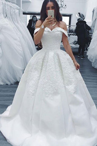 2024 Superbe robe de mariée en satin sur l'épaule A-ligne avec des appliques