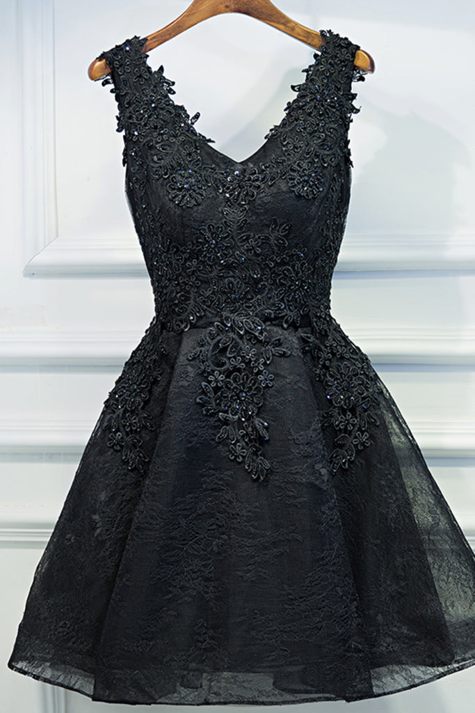 2024 Fantastic V-Neck Homecoming Robes A Line Lace Black Lace Up