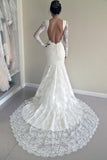 2024 Sexy Open Back Long Sleeves Scoop Robes de mariée Mermaid Tulle With Applique