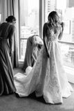 Élégant scoop encolure Ivroy dentelle robes de mariée modestes robes de mariée