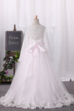 2024 Scoop Tulle Lace Bodice With Sash / Belt Flower Girl Robes Ball Gown