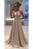 2024 A Line Spaghetti Straps Lace With Beading Sweep Train Prom Robes