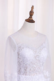 2024 Scoop manches longues robes de mariée Tulle &amp; Organza avec train de balayage Applique détachable