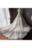 Superbe robe de mariée en tulle à épaules dénudées avec appliques, robe de mariée avec longue traîne