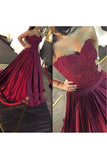 2024 A Line Sweetheart Satin With Applique Sweep Train Prom Robes