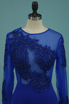 2024 Mermaid Blue Prom Dress manches longues