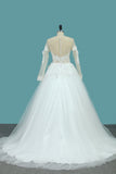 2024 une ligne manches longues robes de mariage en tulle scoop avec appliques et perles balayage train