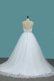 2024 Une ligne de robe de mariée licol sangles perlées et corsage plissé en tulle taille