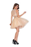 2024 A-Line Homecoming Robes Short / Mini Scoop perlée Bodice Tulle
