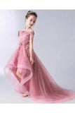A Line High Low Flower Girl Robes Appliques Tulle