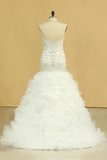 2024 Hot Plus Size chérie robes de mariée sirène en organza avec des perles et strass
