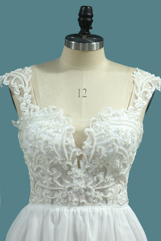 2024 en mousseline de soie une ligne bretelles robes de mariée avec Applique et perles