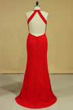 2024 Red Plus Size Robes de bal Longueur étage Scoop Spandex Avec perles et volants