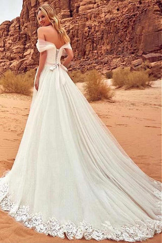 Charmante robe de mariée longue en tulle à épaules dénudées avec appliques