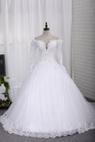 2024 Nouvelle robe de mariée A-Line Scoop à manches longues Tulle Court Train With Applique