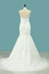 Robes de mariée 2024 Mermaid Scalloped Neck Tulle With Applique And Beading Court Train